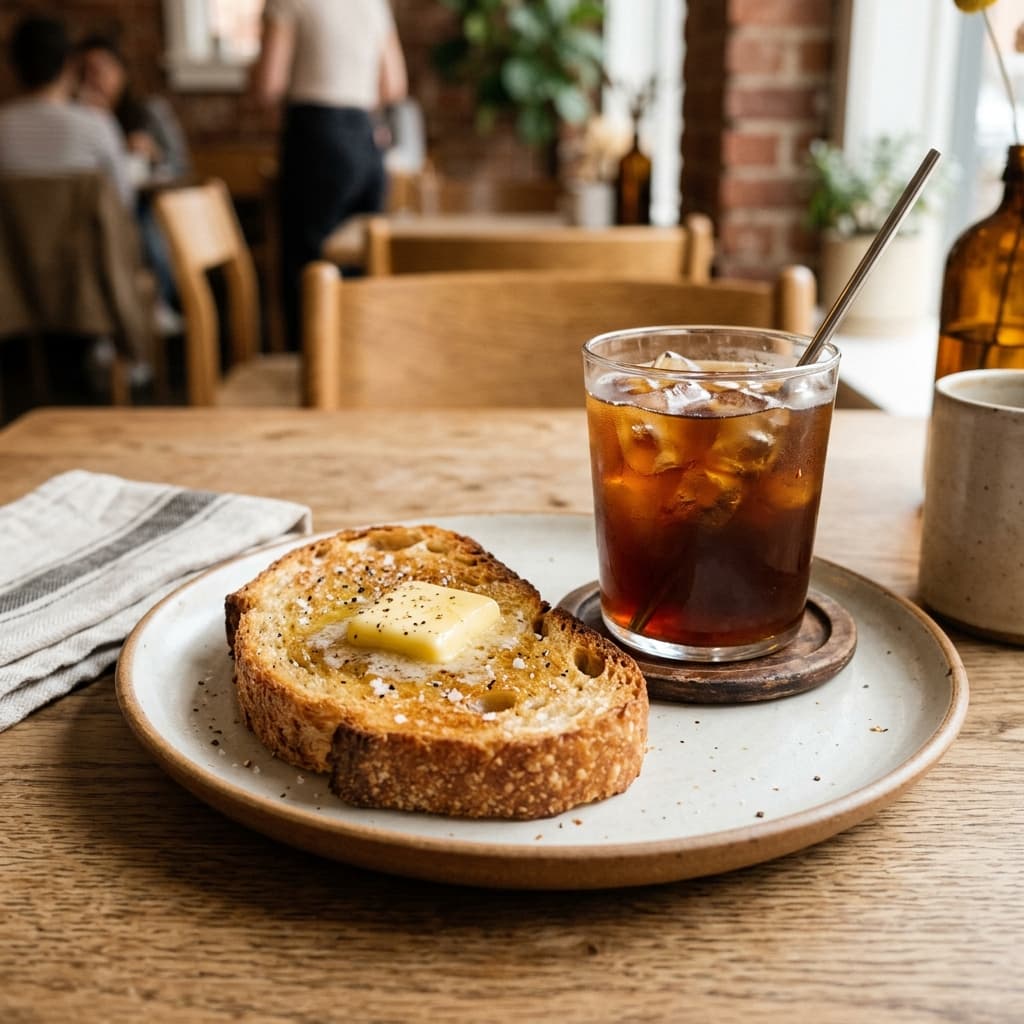 Artisanal Butter Toast with Iced Coffee